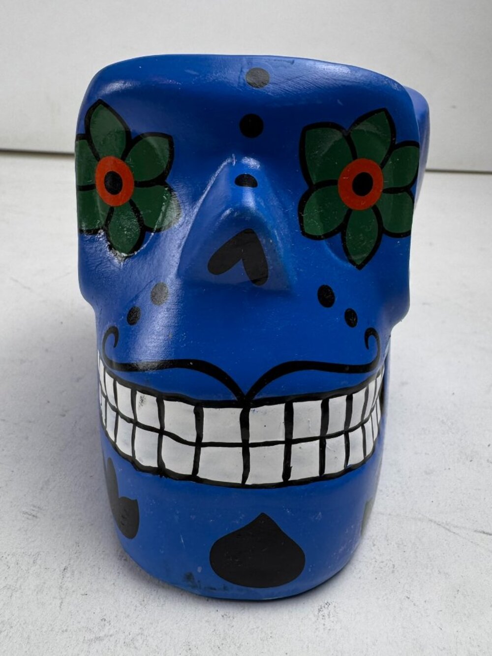 Hand-Painted Blue Dia De Los Muertos Sugar Skull Ceramic Planter Trinket Dish